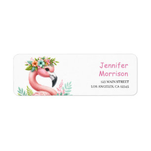 Roze Flamingo Meisjes Tropische Waterverf Adres Etiket