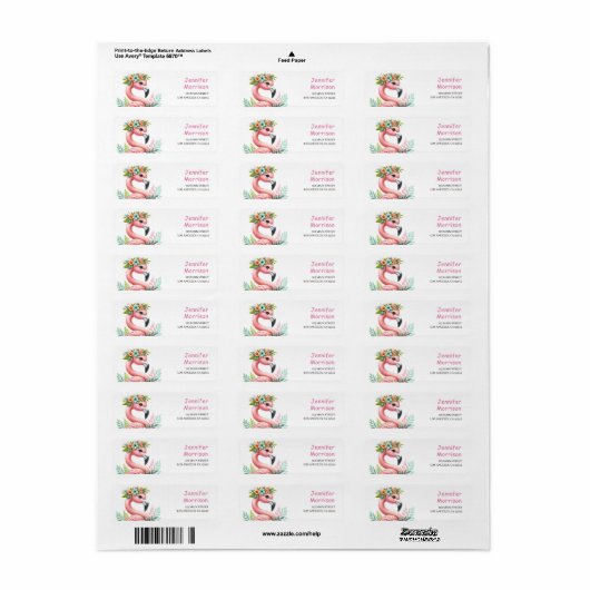 Roze Flamingo Meisjes Tropische Waterverf Adres Etiket (Full Sheet)