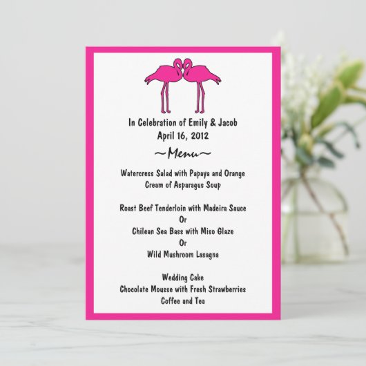 Roze Flamingo Menu Kaarten (Staand voorkant)