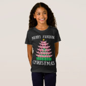 Roze flamingo Merry Flocking kerstboomverlichting T-shirt (Voorkant volledig)