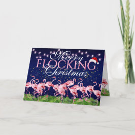 Roze flamingo Merry Flocking Kerstmis Flamingos Feestdagen Kaart
