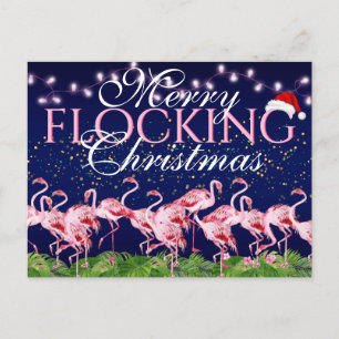 Roze flamingo Merry Flocking Kerstmis Flamingos Feestdagenkaart