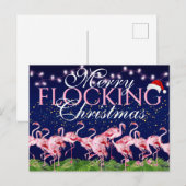Roze flamingo Merry Flocking Kerstmis Flamingos Feestdagenkaart (Voorkant / Achterkant)
