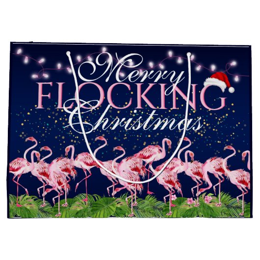 Roze flamingo Merry Flocking Kerstmis Flamingos Groot Cadeauzakje (Achterkant)