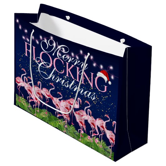 Roze flamingo Merry Flocking Kerstmis Flamingos Groot Cadeauzakje (Voorkant Gekanteld)