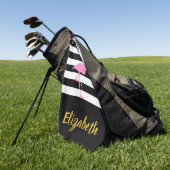 Roze Flamingo met aangepaste tekst en strepen Golfhanddoek (Groen)