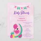 Roze Flamingo met Ananas & Watermeloendouche Kaart (Voorkant / Achterkant)