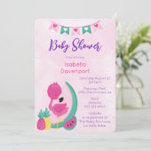 Roze Flamingo met Ananas & Watermeloendouche Kaart (Staand voorkant)