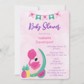 Roze Flamingo met Ananas & Watermeloendouche Kaart (Voorkant)