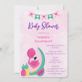 Roze Flamingo met Ananas & Watermeloendouche Kaart