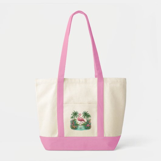 Roze flamingo met bloemen en palmbomen tote bag (Voorkant)