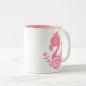Roze flamingo met bloemenontwerp tweekleurige koffiemok (Voorkant rechts)
