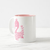 Roze flamingo met bloemenontwerp tweekleurige koffiemok (Voorkant links)