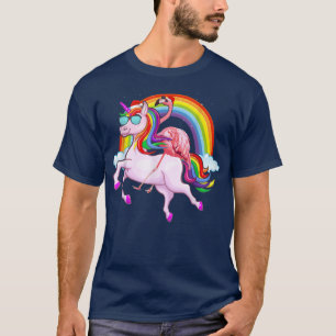 Roze Flamingo met eenhoorn in Kerstmis in Santa Ha T-shirt