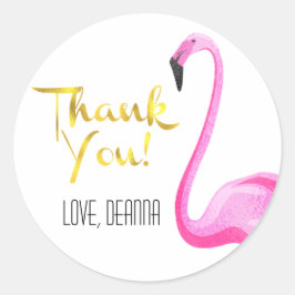 Roze Flamingo met Faux Gold Folie, Dank u Ronde Sticker