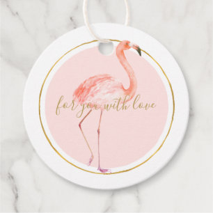 Roze flamingo met gepersonaliseerd goud en lijst bedankjes labels