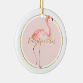 Roze flamingo met gepersonaliseerd goud en lijst keramisch ornament (Rechts)