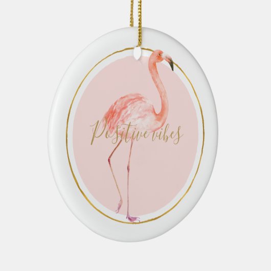 Roze flamingo met gepersonaliseerd goud en lijst keramisch ornament (Rechts)