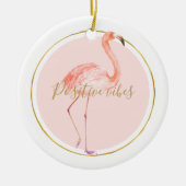 Roze flamingo met gepersonaliseerd goud en lijst keramisch ornament (Voorkant)