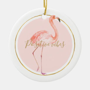 Roze flamingo met gepersonaliseerd goud en lijst keramisch ornament