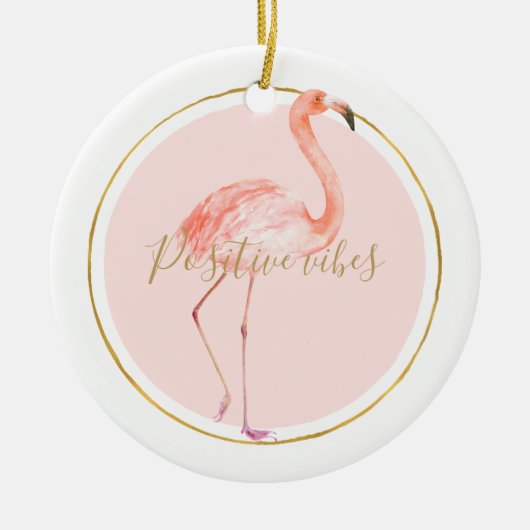 Roze flamingo met gepersonaliseerd goud en lijst keramisch ornament (Voorkant)
