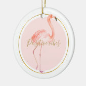 Roze flamingo met gepersonaliseerd goud en lijst keramisch ornament (Links)