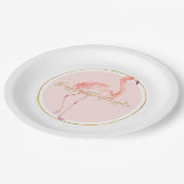 Roze flamingo met gepersonaliseerd goud en lijst papieren bordje (Gekanteld)