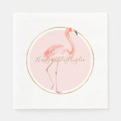 Roze flamingo met gepersonaliseerd goud en lijst servet (Voorkant)