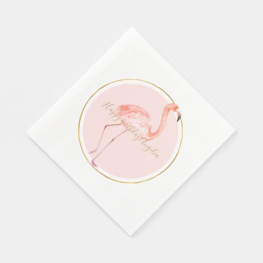 Roze flamingo met gepersonaliseerd goud en lijst servet (Hoek)