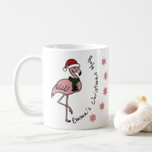 Roze flamingo met kerst pet gepersonaliseerde naam