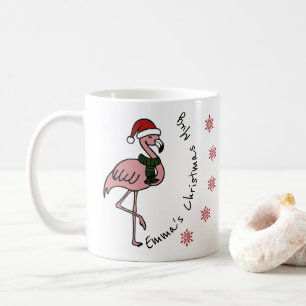 Roze flamingo met kerst pet gepersonaliseerde naam koffiemok
