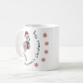 Roze flamingo met kerst pet gepersonaliseerde naam koffiemok (Voorkant links)