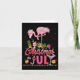 Roze Flamingo Met Kerstman Hoed Kerstmis In Juli T Kaart