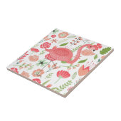 Roze flamingo met kleurrijke geassorteerde bloemen tegeltje (Zijkant)