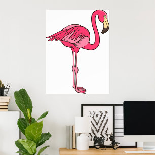 Roze flamingo met lange benen poster