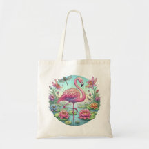 Roze flamingo met lotus en libellen