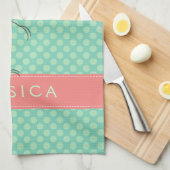 Roze flamingo met mint-groen pokadot theedoek (Quarter Fold)