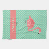 Roze flamingo met mint-groen pokadot theedoek (Horizontaal)