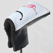 Roze Flamingo met Monogram Hoesje van de Putter Golfheadcover (3/4 voorkant)