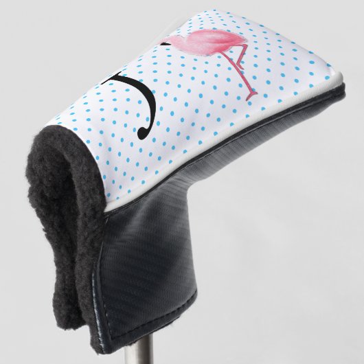 Roze Flamingo met Monogram Hoesje van de Putter Golfheadcover (3/4 voorkant)