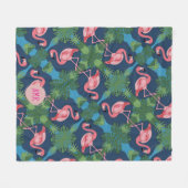  Roze Flamingo met Naam Initialen Fleece Deken (Voorkant (Horizontaal))
