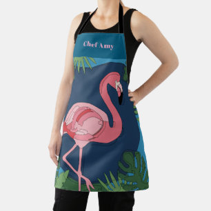  roze flamingo met naam schort