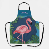  roze flamingo met naam schort (Voorkant)