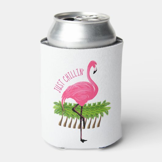 Roze flamingo met palmbomen blikjeskoeler (Blikje Voorkant)