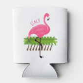 Roze flamingo met palmbomen blikjeskoeler (Achterkant)