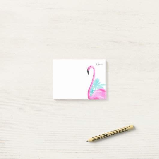 Roze flamingo met palmbomen post-it® notes (Op bureau)