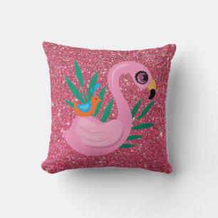 Roze flamingo met roze glitter-Sierkussen Kussen