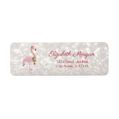 Roze flamingo met Santa Hat, Glittery Bokeh Etiket (Voorkant)