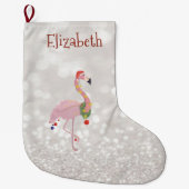 Roze flamingo met Santa Hat, Glittery Bokeh Grote Kerstsok (Voorkant)