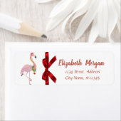 Roze flamingo met Santa Hat, Rode Bow, Vakantie Etiket (Insitu)